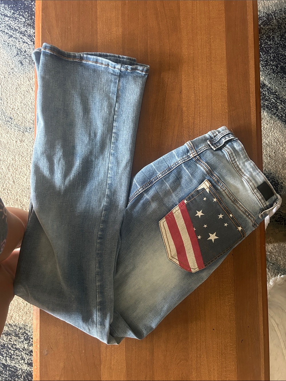 Light Blue Boot Cut Women's Jeans with Star-Spangled Pocket